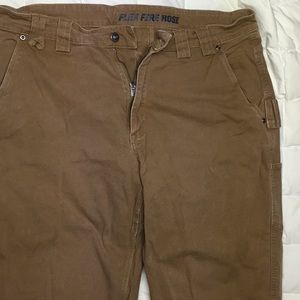 Duluth Flex Fire Hose Carpenter Pants 38x34 relaxed fit brown